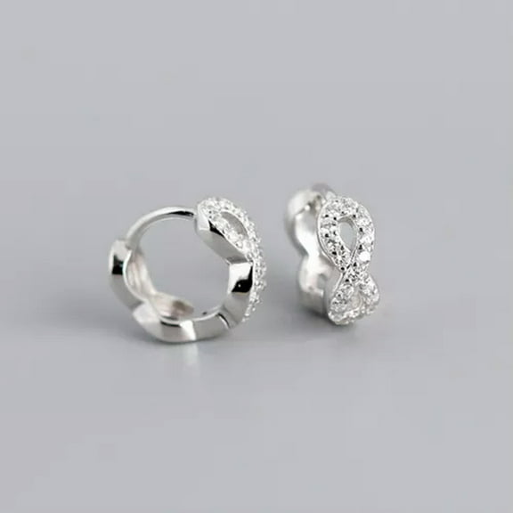 QQTDFG 925 Sterling Silver Jewelry Infinity Infinte CZ Huggie Hoop Earrings F0090-Platinum
