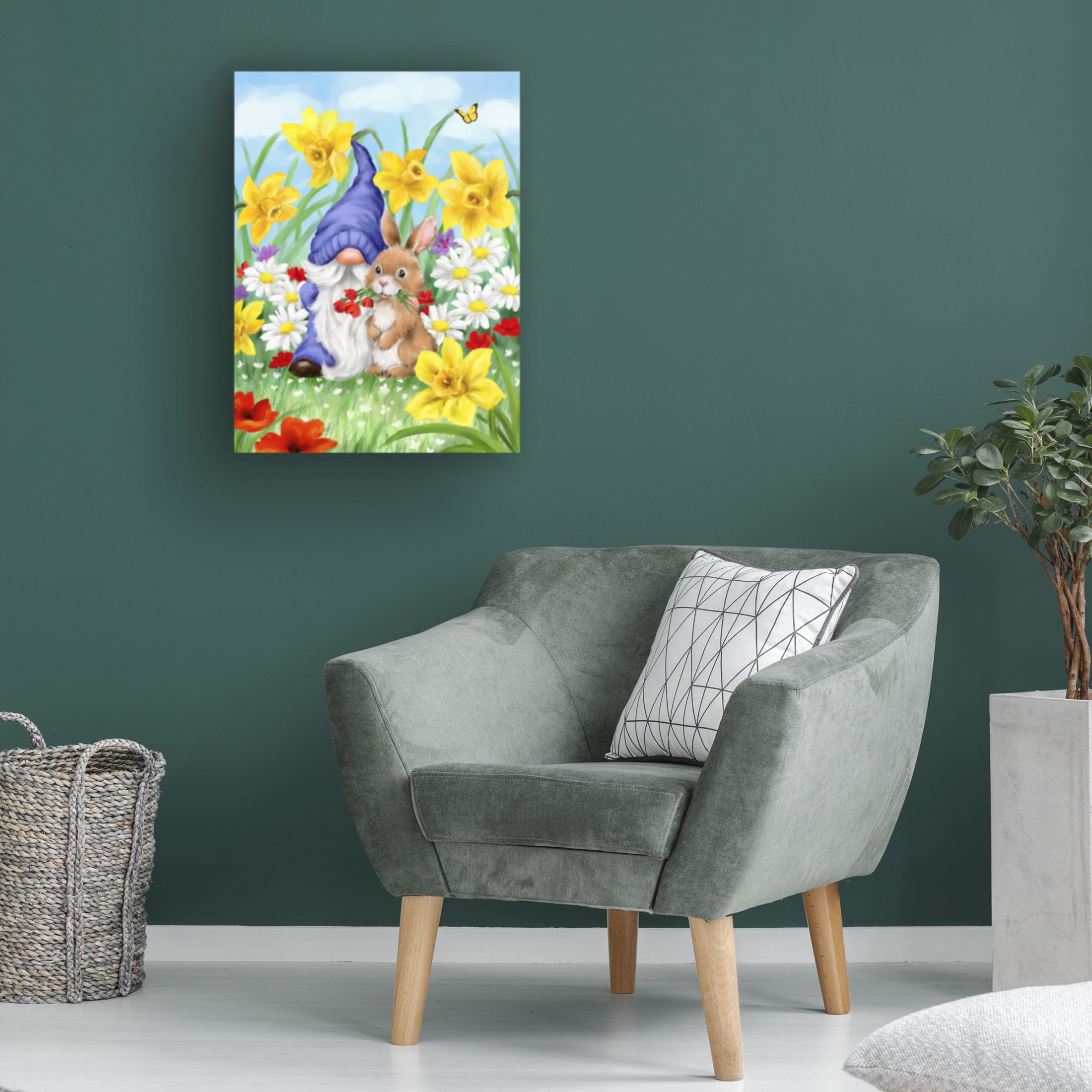 Canvas Wall Art - MAKIKO 'Easter Gnome and Rabbit' Wall Art for Living Room, Bedroom, or Office Décor by Trademark Fine Art - 35 x 47 Inches