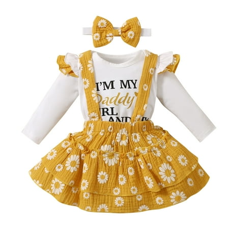 

Qufokar Baby Girl Outfit 3-6 Months Shy Girl Clothes Baby Girls Clothes Long Sleeve Letter Romper Bodysuit Floral Printed Suspender Skirts Outfits Set