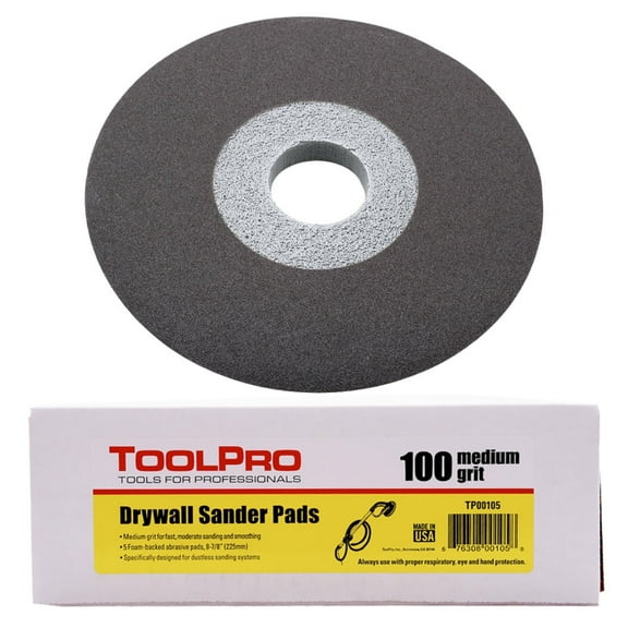 ToolPro 100 Medium Grit 9-Inch Drywall Sander Pads - 5 Pack Sanding Discs for Smooth Finishes