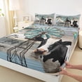thumbnail image 3 of Homewish 3D Rustic Cow Twin Sheet Sets for Adult, Retro Blue Lodge Cabin Twin Fitted Sheet, Farmhouse Animal Flat Sheet, Ultra Soft Bedroom Decor, 3-Piece, 3 of 7
