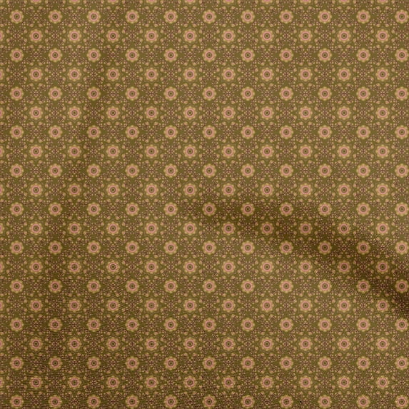 oneOone Silk Tabby Dark Olive Green Fabric Asian Floral Tiles Sewing Fabric By The Yard Printed Diy Clothing Sewing Supplies 42 Inch Wide