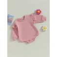 thumbnail image 4 of Baby Sweatshirt Romper 3 6 12 18M Ruffle Long Sleeve Round Neck Solid Color Bodysuit Infant Fall Outfit, 4 of 10
