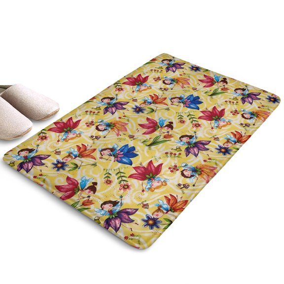 Flower Fairy Princess Pattern Flannel Non Slip Door Rugs,Washable Door Mats Indoor,Decorative Door Mats,Dirt-Resistant and Absorbent Doormat for Entrance,Bedroom,Kitchen,Bathroom,23.5x16in(60x40cm)