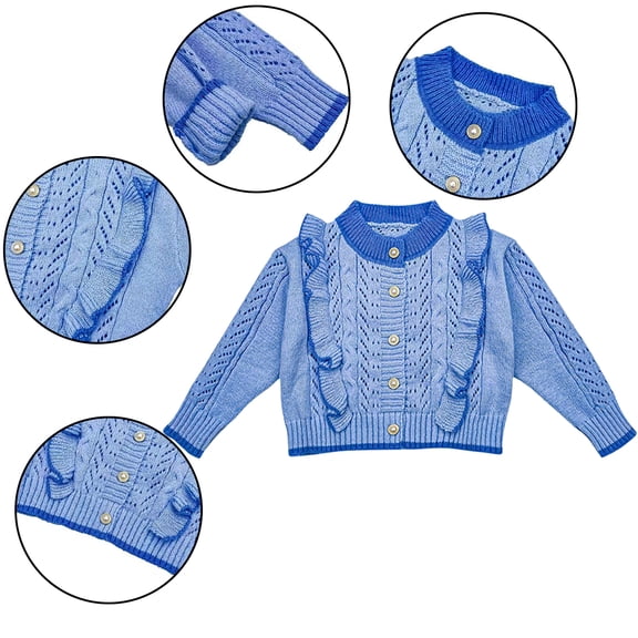 Godderr Toddler Cute Cardigan Knit Sweaters for Girls 3-12Y Sweet Knitwear Tops Lacey Flowers Soft Sweater Autumn Solid Jumper
