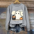 thumbnail image 2 of LYEAA Halloween Women Sweatshirt Long Sleeve Crew Neck Regular Ribbed Cuff Casual Wear Ghost Holiday Clothes Gray XS, 2 of 4