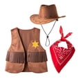 thumbnail image 3 of Duqingm Cowboy Cowgirl Outfits for Boys, Toddler Kids Dress Up Role Play Parties Cowboy Kids' Vest & Bandana Set Hat Coffee,6-12 Months, 3 of 5