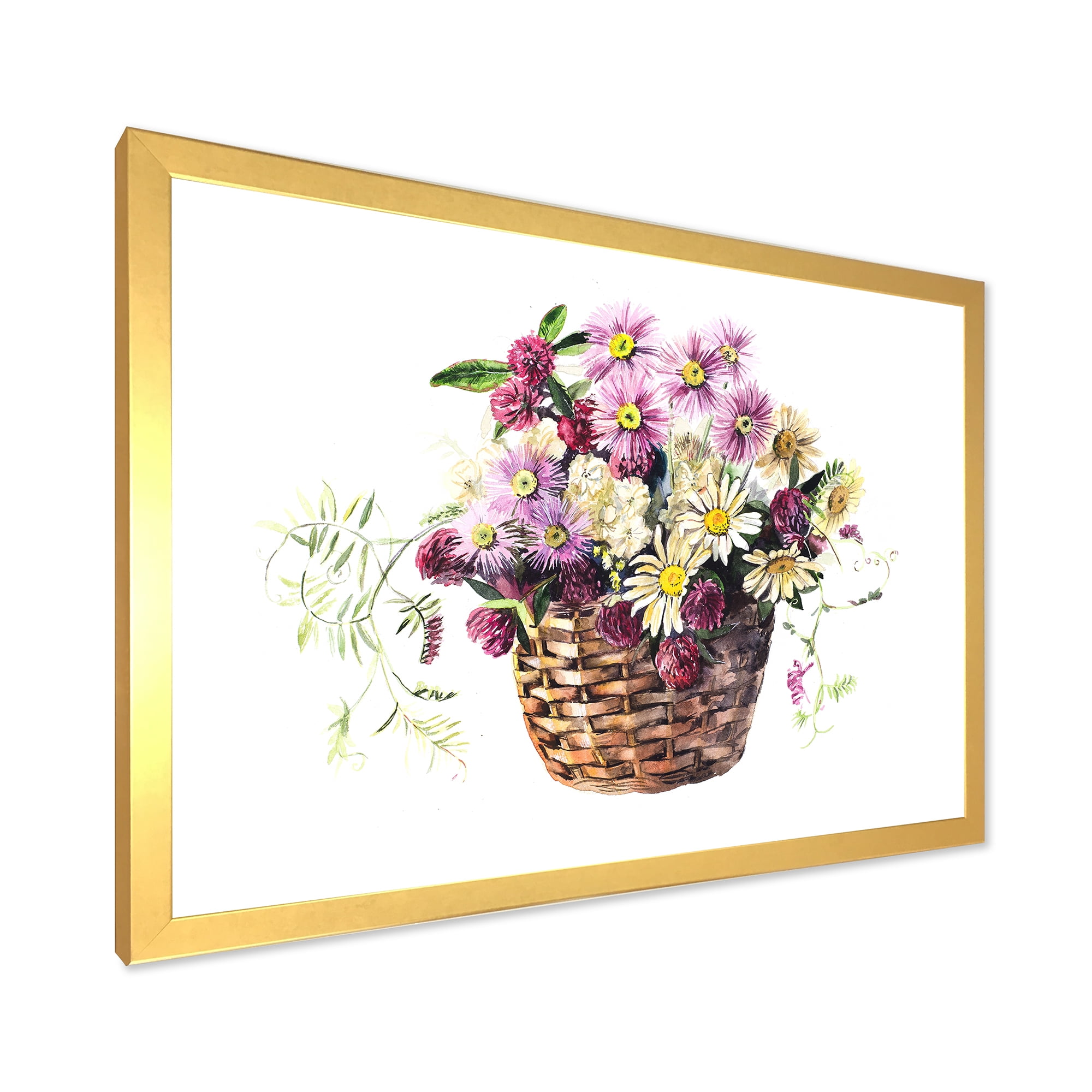 Designart 'The Basket Bouquet From Meadow Flowers' Traditional Framed Art Print