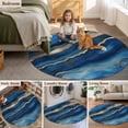 thumbnail image 5 of Round Rugs 4Ft, Navy Blue Yellow Marble Round Area Rug Washable Indoor Throw Carpet, Contemporary Abstract Ink Painting Soft Non Slip Circle Rug for Kitchen Nursery Room Home Decor Aesthetic, 5 of 8