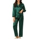 thumbnail image 1 of Conjunto de salón de satén para mujer INSPIRE CHIC, camisa de botones de manga larga con pantalones, pijamas de seda S verde oscuro, 1 of 6