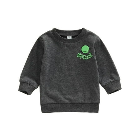

Glookwis Boy Sweatshirt Crew Neck Pullover Tops Space Print T-shirt Outdoor Warm Long Sleeve Tops Black 90cm