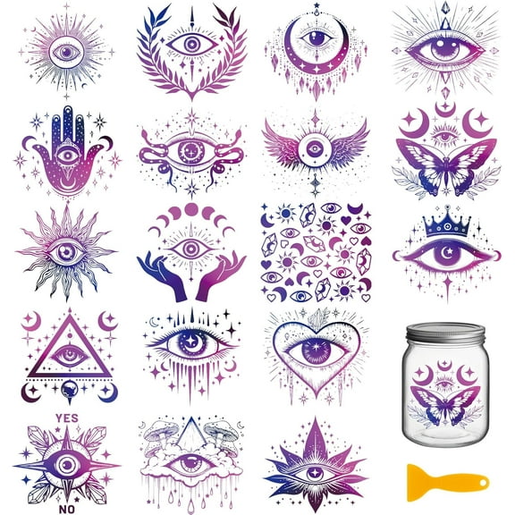 18 Sheets Divination Eye Transfer Stickers 3.9x3.6inch Decals Stickers Magic Rub on Transfer for Furniture Vase Glass Mason Jar Decorations Art Crafts