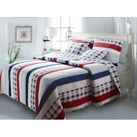 Nautical Stripes Cotton Quilt, Queen Set, 90 Inch x 90 Inch by Greenland Home Fashio