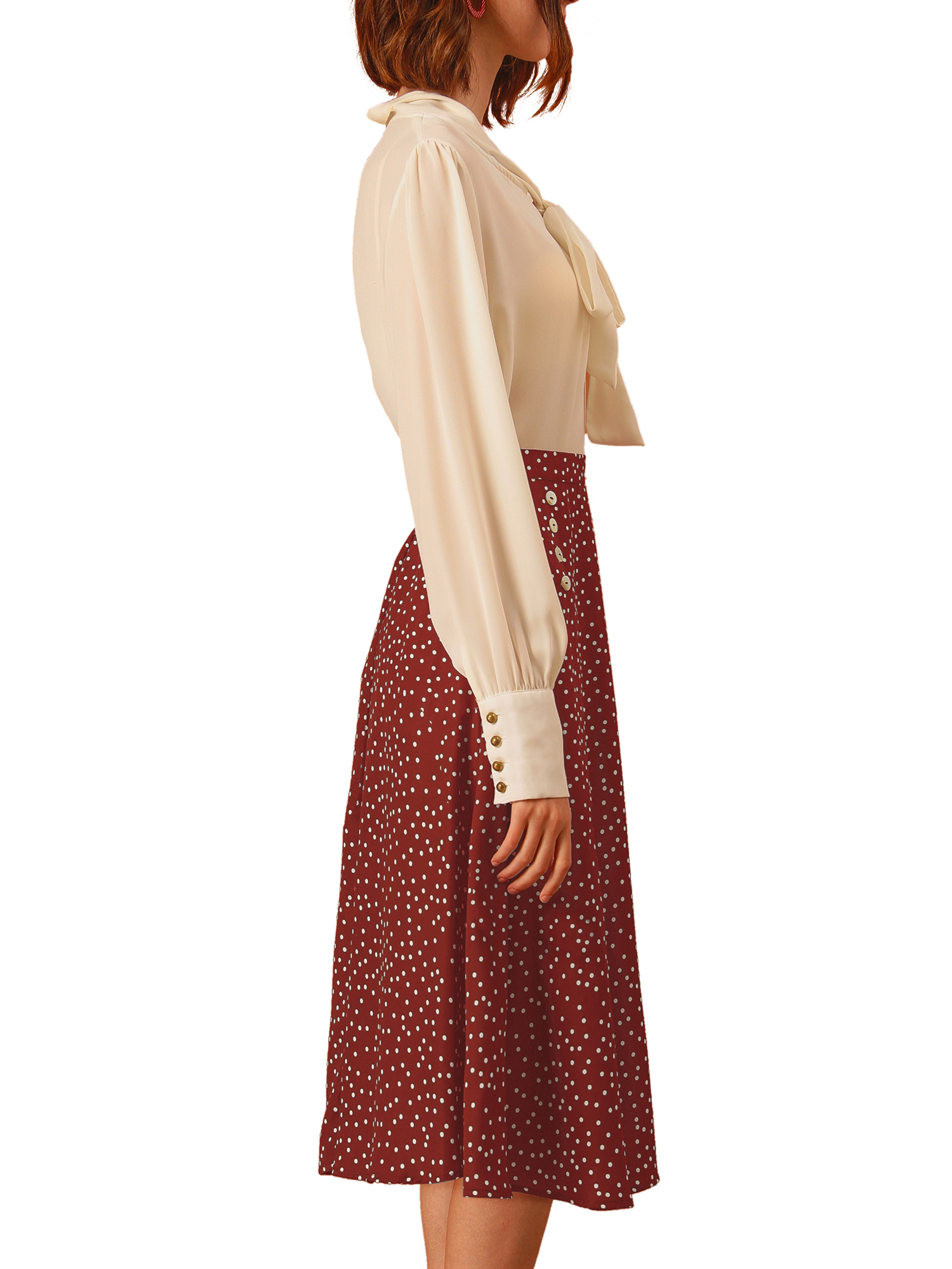 DARING DIVA Retro Polka Dots Elastic Waist Vintage A-Line Midi Skirt XL Red