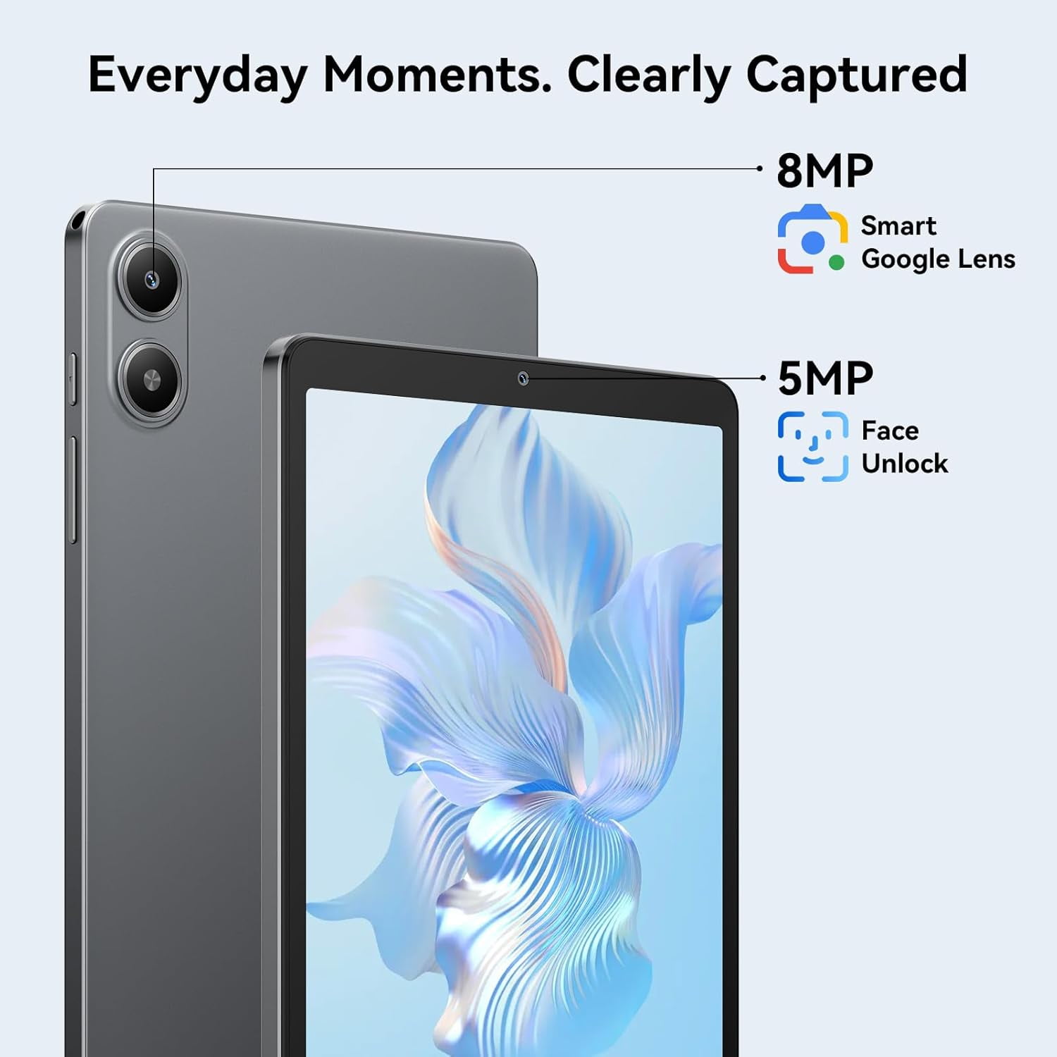 Latest Android 15 Tablets Link 2 , 8.68 Inch IPS Display, 12GB RAM 128GB ROM /2TB TF, Gemini AI, T310 Ouard-Core, 5000mAh Battery, Widevine L1, Dual Box Speakers,Gray