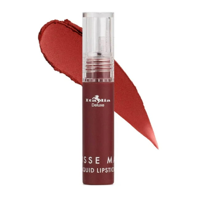 Italia Deluxe Pick 1 Mousse Matte Liquid Lipstick Cómodo acabado de terciopelo y bolsa con cremallera (190-08: POISON APPLE tamaño completo)