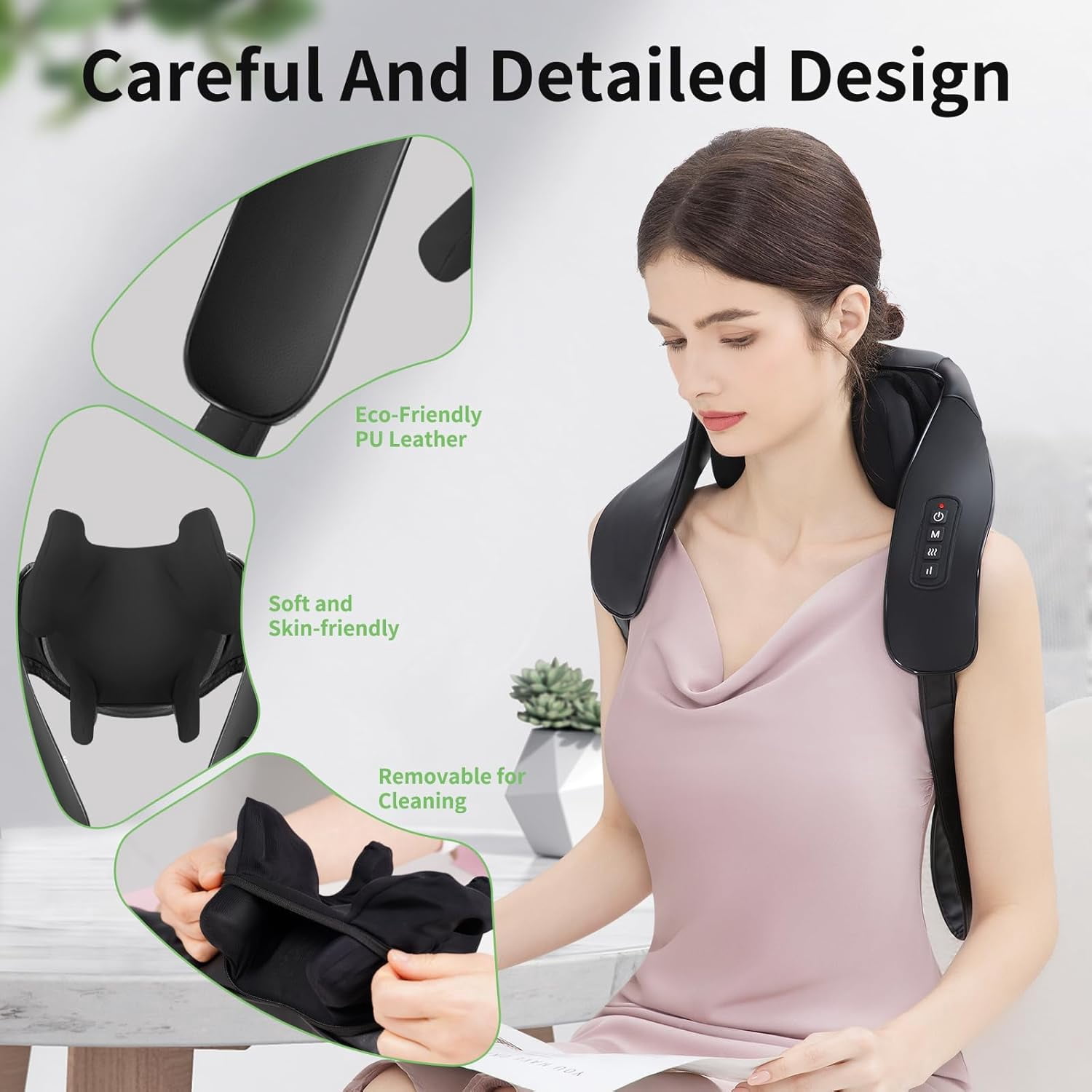 Shiatsu Neck and Back Massager with Heat, Upgraded 2600mAh Cordless Shoulder Massager Deep Tissue 6D Kneading