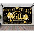 thumbnail image 2 of Happy 60th Birthday Backdrop Large Fabric, Black Gold 60th Birthday Sign Banner, Photo Booth Photography Background with Rope, 60th Birthday Party Decorations, 72.8" x 43.3", 2 of 7