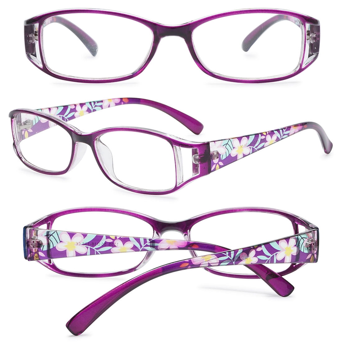 KOOSUFA Womens Floral Color Reading Glasses 1.50 Quality Rectangle Readers Eyeglasses Eyewear Purple