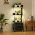thumbnail image 2 of HRYGD Plant Stand Indoor with Grow Lights 4 Tier 48.2" Metal Wood Ladder Shelf with Drawer Black, 2 of 8
