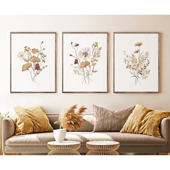 Watercolor Botanical Wall Art Vintage Floral Art Prints Wildflowers Art Canvas Wall Art Painting Farmhouse Wall Picture Decor for Living Room Bedroom Decor With Inner Frame