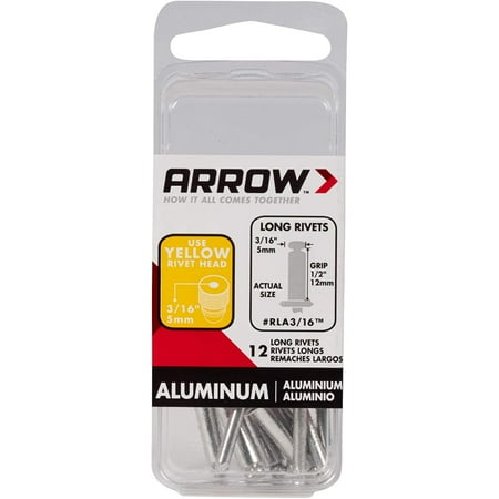 Arrow Fastener RLA3/16 Long Aluminum 3/16-Inch Rivets, 12-Pack