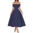 thumbnail image 1 of Vestido de cóctel ZESICA Elegant con hombros descubiertos, línea A, azul marino, 1 of 7