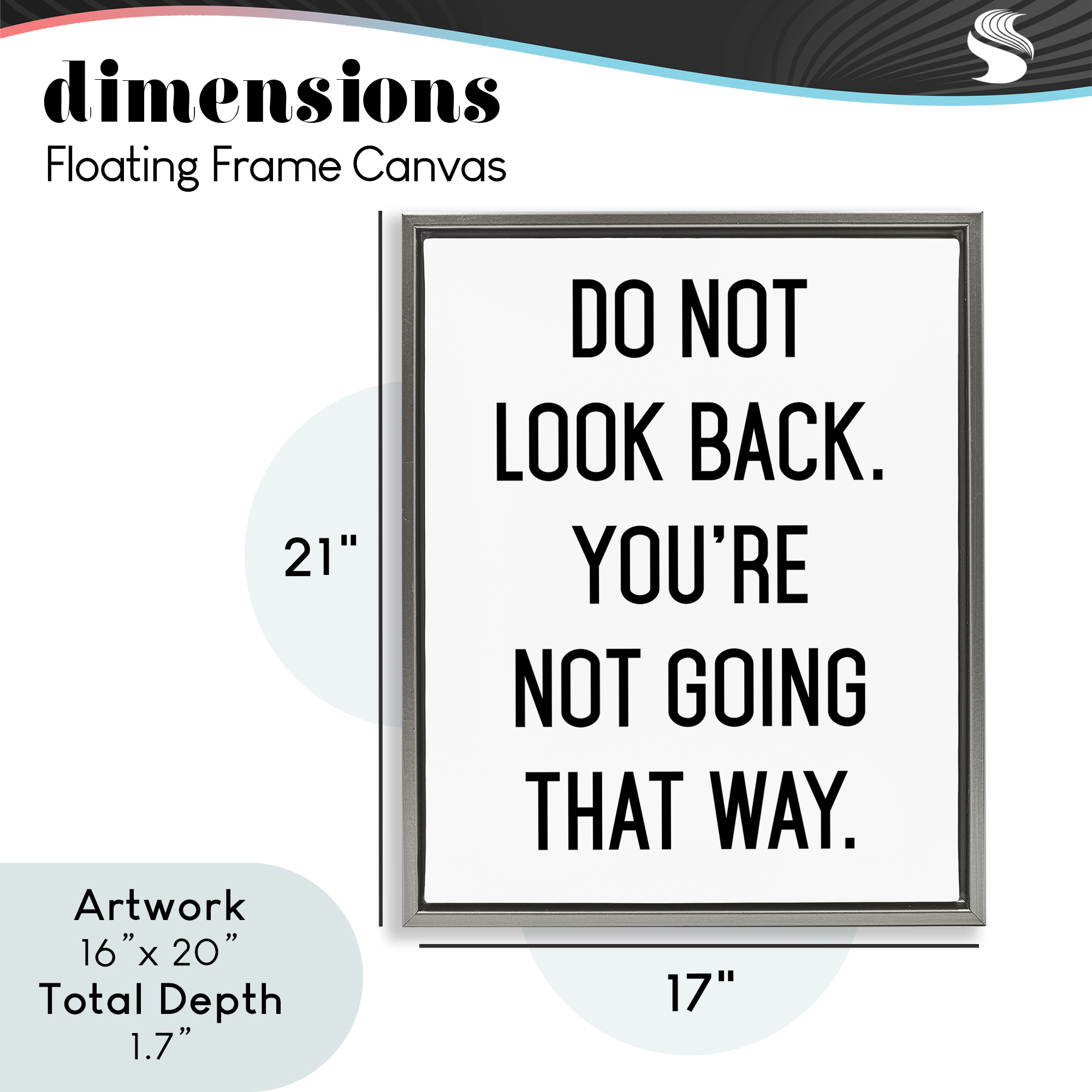 Don't Look Back Motivational Gray Framed Floater Canvas Wall Art, design by Lettered and Lined