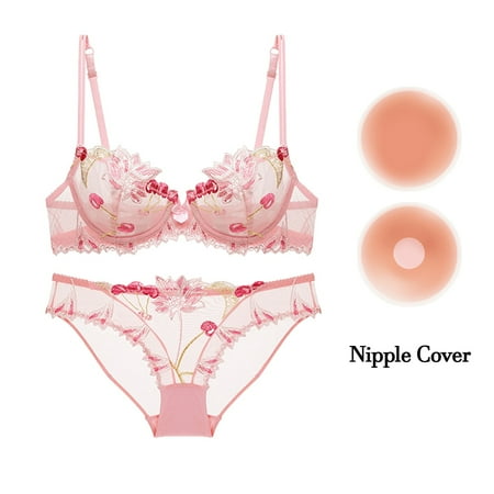 

Varsbaby Unlined Underwire Embroidery Bra Underwear for Women Send Nipple Cover