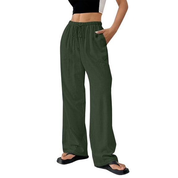 Wide Leg Pants Woman Womens Linen Pants Spring And Summer Thin Solid Color Cotton And Pocket Casual Linen Pants For Women Wide Leg Trousers Women