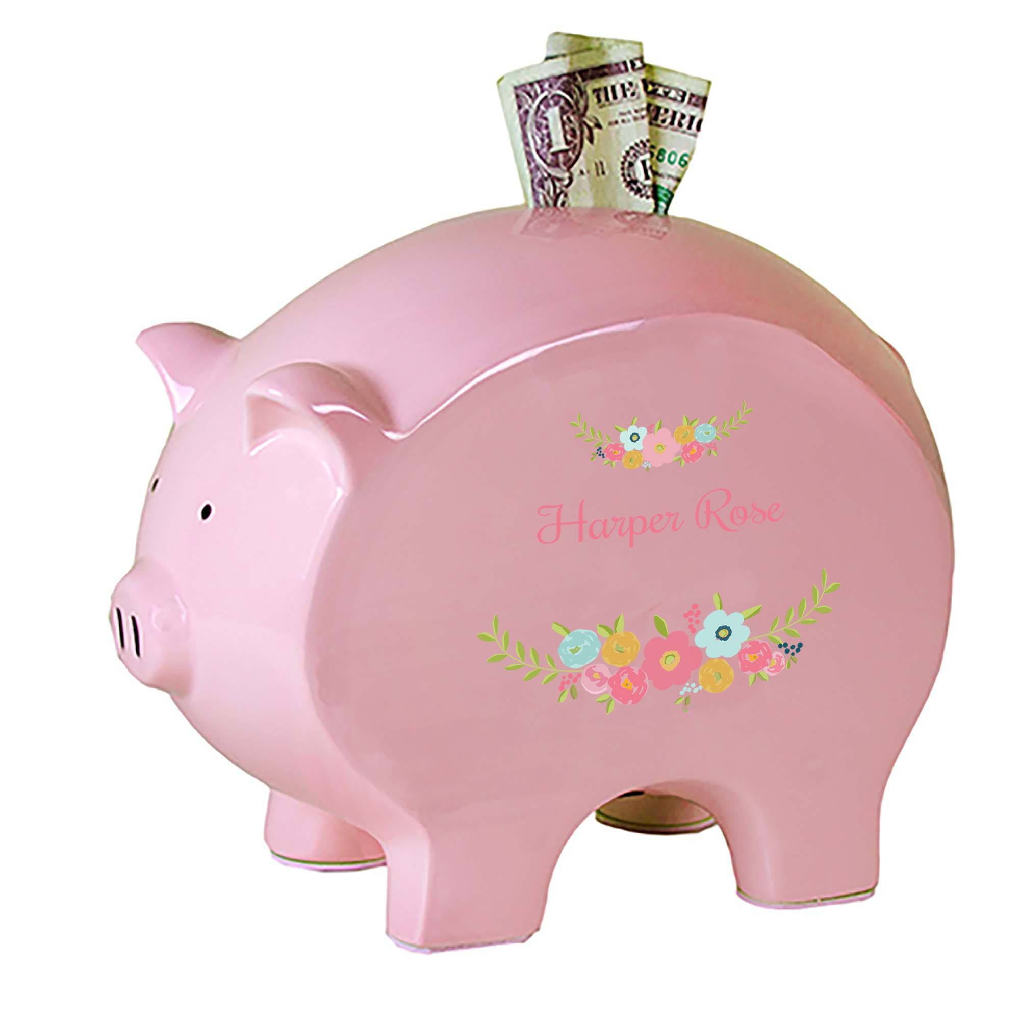 Personalized Pink Piggy Bank Spring Floral
