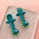 thumbnail image 4 of Juego de tenedor y cuchara de metal para niños pequeños con diseño de borde seguro, utensilios de entrenamiento de autoalimentación para niños pequeños, mango ergonómico de fácil agarre, protectores, 4 of 5