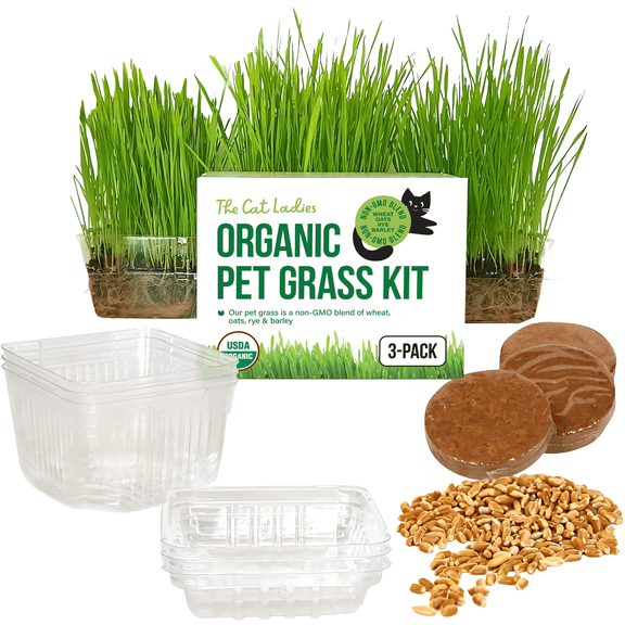 The Cat Ladies Organic Cat Grass Kit 3 Count, BPA-Free Pots with Locally Sourced Seeds, Easy to Grow and Pet Safe