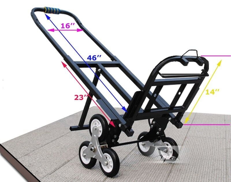 Climbing Stairs Hand Truck Black Carbon Steel Universal Two Spare Tires Climb Stairs Haul Goods