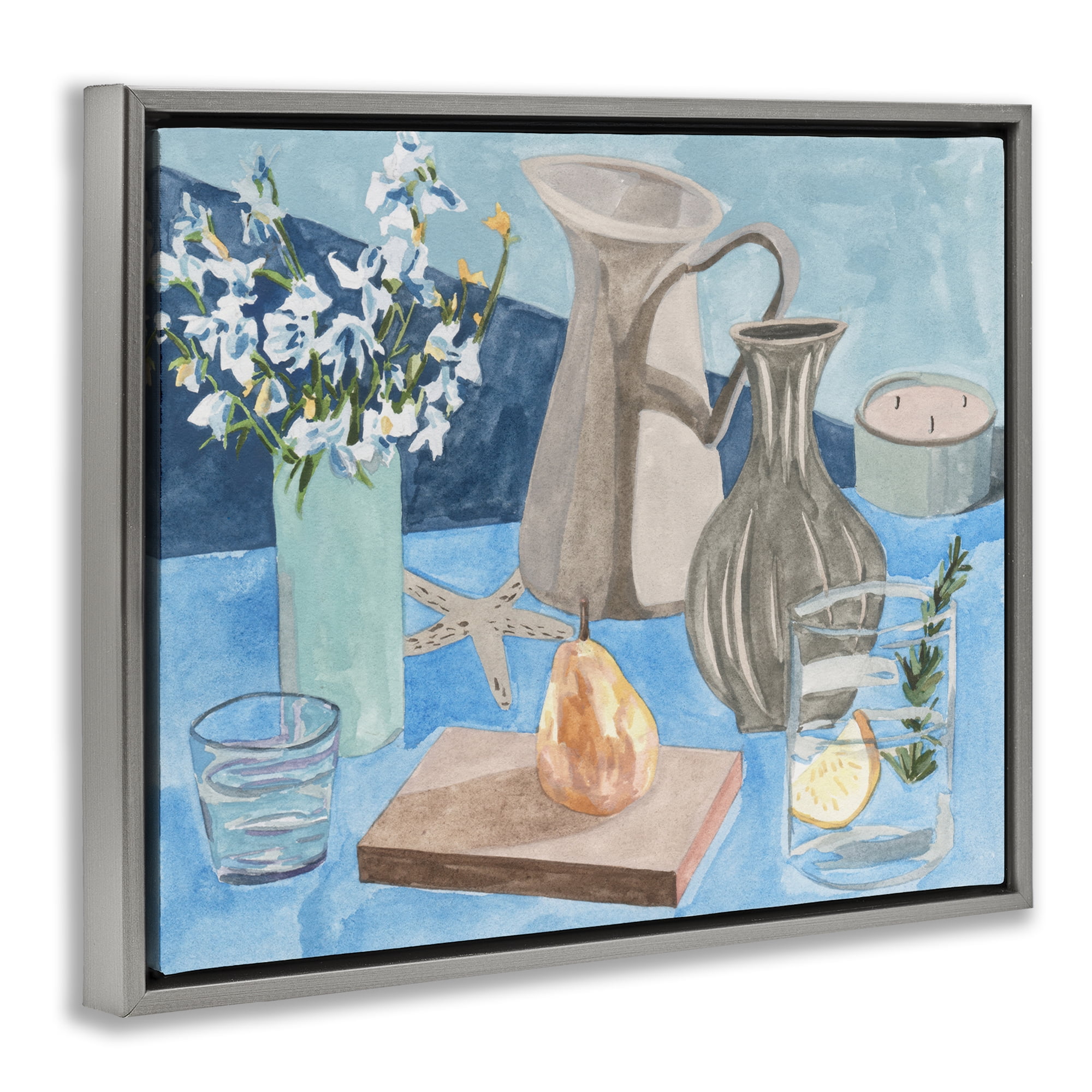 Stupell Industries Still Life with Vases Plants & Flowers Painting Gray Floater Framed Canvas Art Print Wall Art, 21 x 17