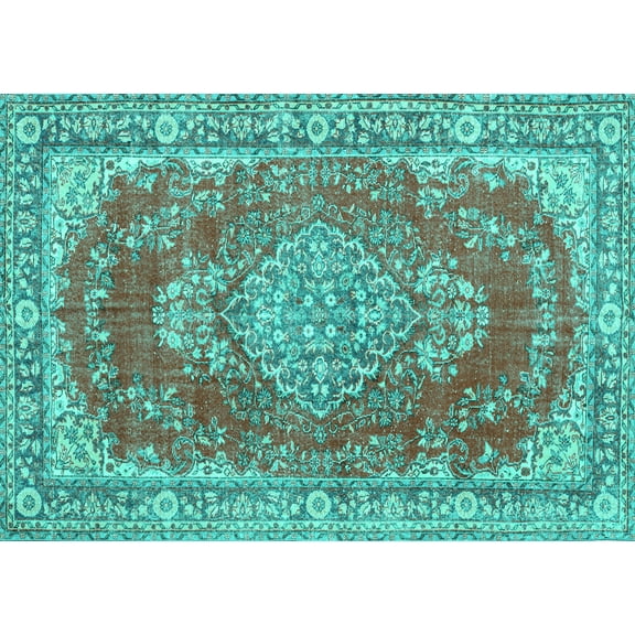 Ahgly Company Machine Washable Indoor Rectangle Persian Turquoise Blue Traditional Area Rugs, 5' x 7'