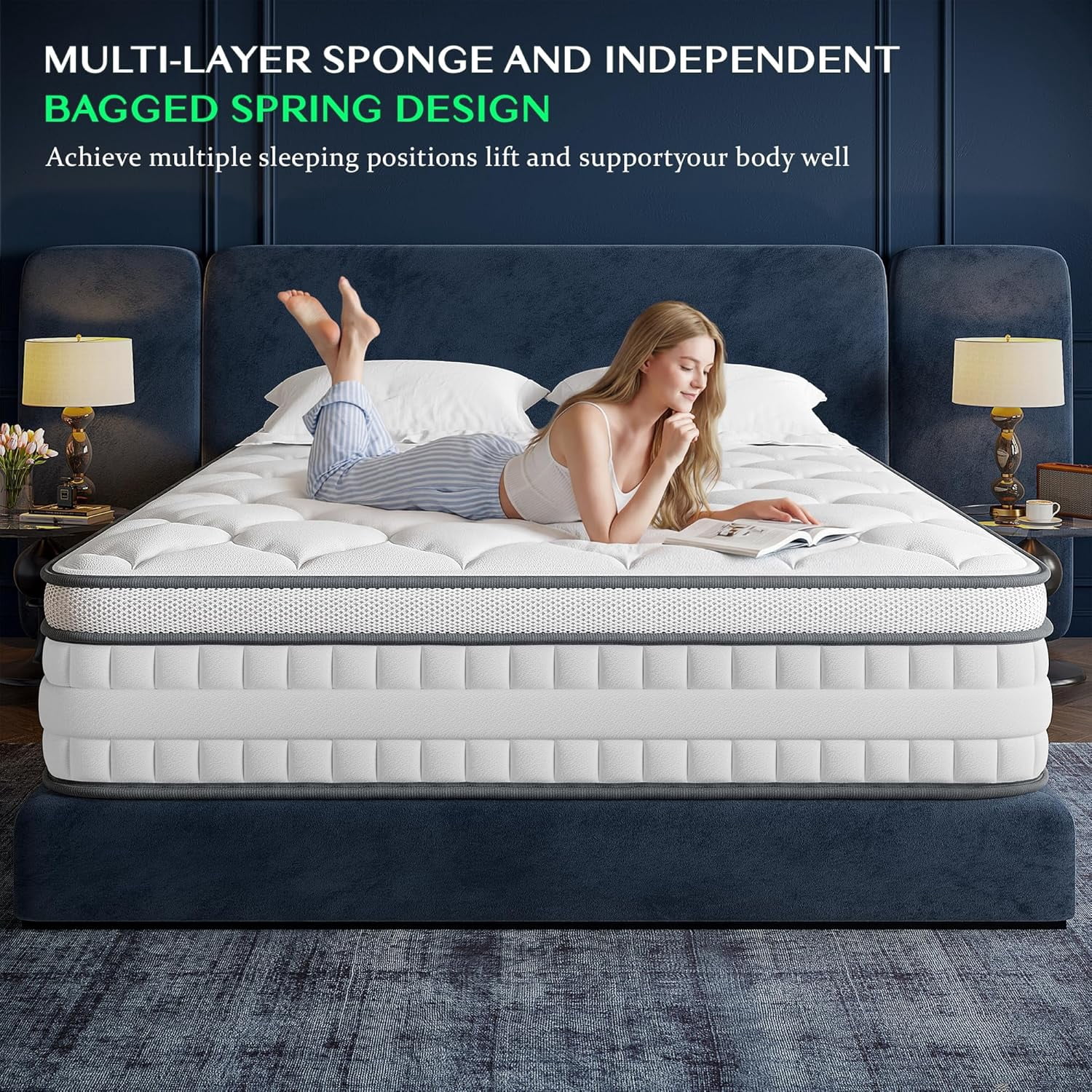 10-Inch Full Size Hybrid Mattress with Memory Foam and Pocket Coils, Medium Support, Motion Isolation, Breathable, White