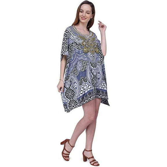 Miss Lavish London Women Kaftans Dresses Beach Cover Ups, Black L