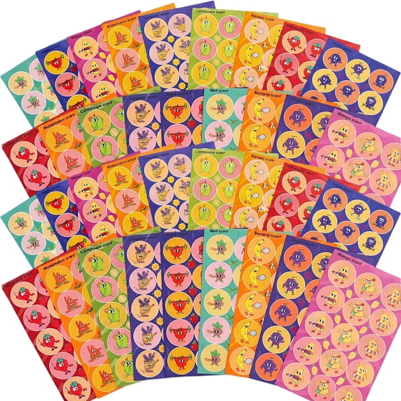 Scratch and Sniff Scented Fruit Floral Stickers 540 Pack 36 Sheets - Reward Stickers for Kids, Teachers, Parents, Crafts, Party Favors