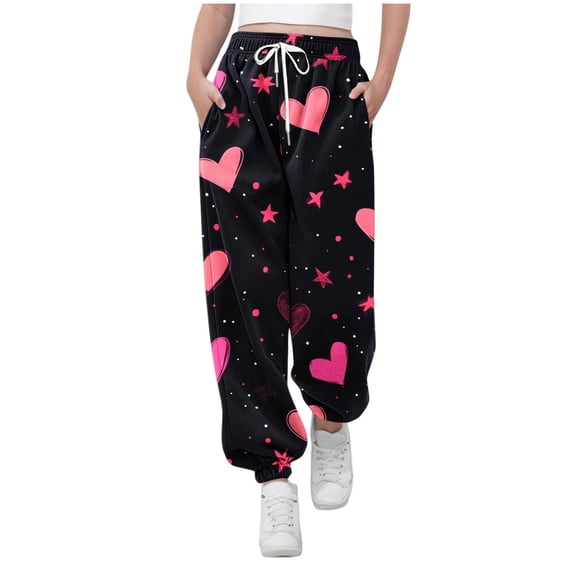 IFNWSV Girls Joggers Print Drawstring Elastic Waist Sweatpants with Pockets Cuffed Ankle Casual Sport Multicolor 3-4 Years