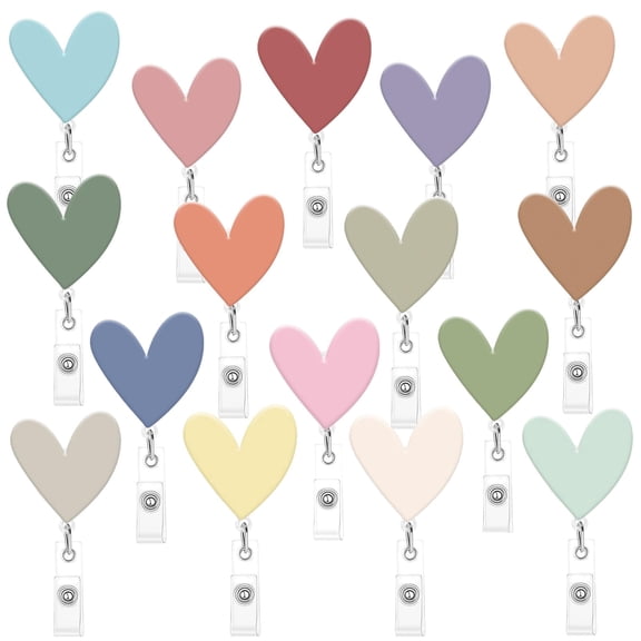Sinekong 16 Pcs Heart Retractable Badge Reel, ID Badge Holder with Alligator Clip, Lightweight, 24" Easy Retracting Cord