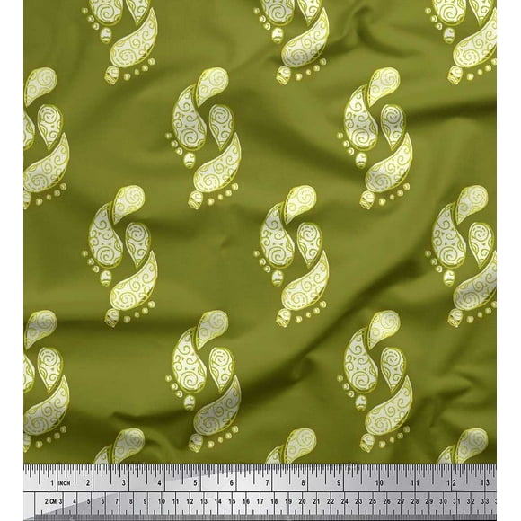 Soimoi Cotton Duck Fabric Paisley Block Print Fabric by Yard 56 Inch Wide