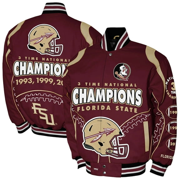 Men's Franchise Club Garnet Florida State Seminoles 3-Time Champions Signature Cotton Twill Full-Snap Jacket