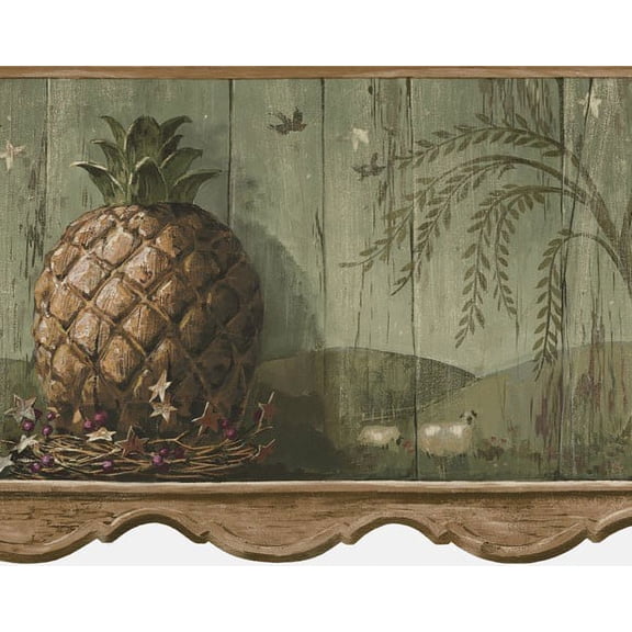 879591 Pineapple Die-Cut Wallpaper Border - Sage HS3092b