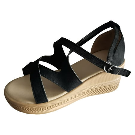 

Jungdeepe Ladies Summer Casual Solid Colour Buckle Thick Bottom Large Size Slope Heel Sandals
