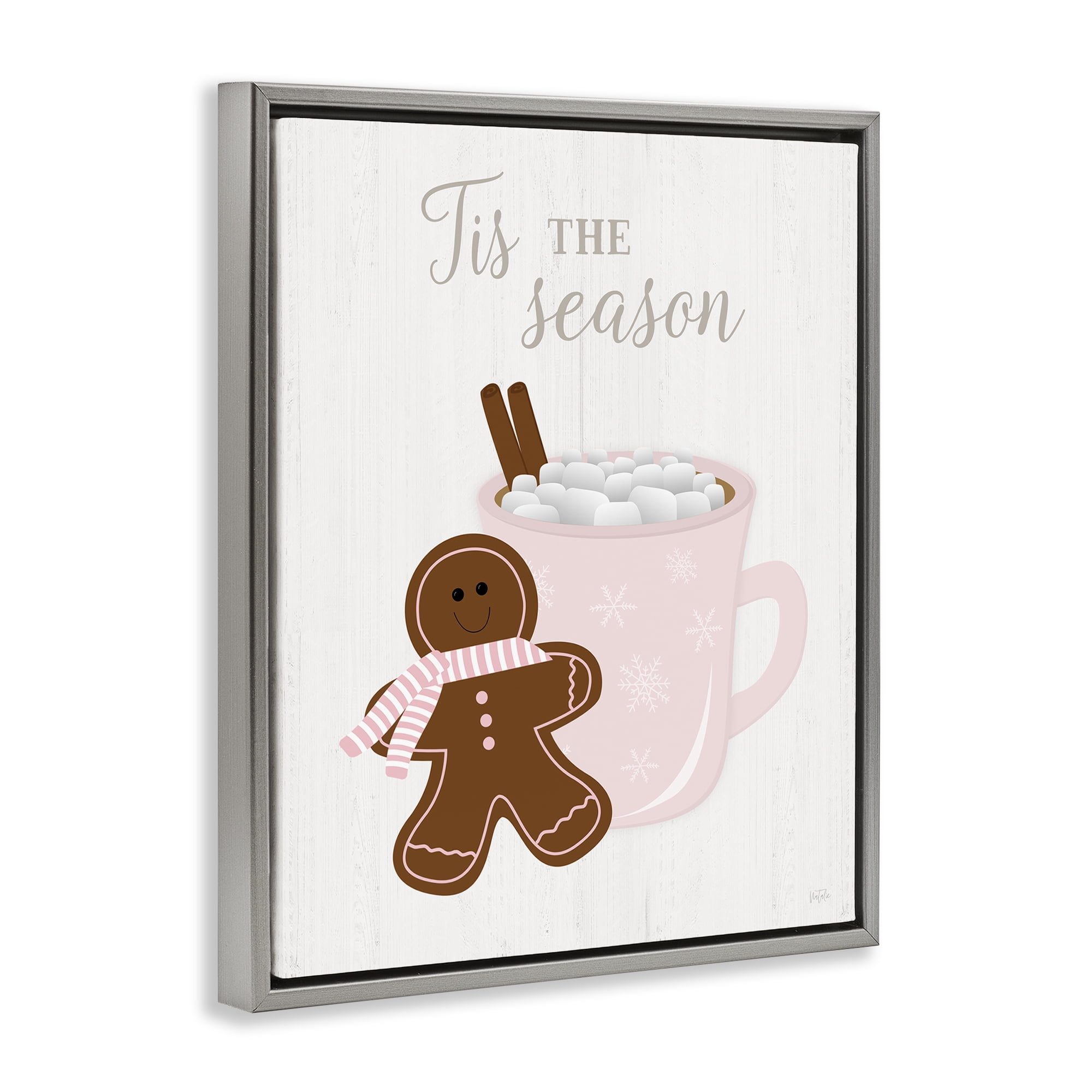 Stupell Industries Tis The Season Gingerbread Holiday Painting Gray Floater Framed Canvas Art Prints Wall Art, 17 x 21