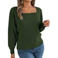thumbnail image 2 of Baqcunre Womens Sweaters Womens Knit Square Neck Long Sleeve Casual Loose Pullover Sweater Top Crewneck Sweatshirts Womens Fall Tops Green M, 2 of 7