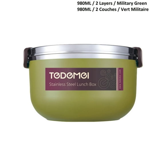 Boîte à repas en acier inoxydable isothermique de 1 L en vert militaire.
