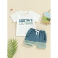 thumbnail image 2 of Suealasg 2Pcs Kids Boys Summer Clothes Toddler Baby Boys Beach Outfit  6M 1T 2T 3T Letter Print Short Sleeve T-Shirts Tops and Elastic Waist Contrast Color Shorts, 2 of 9