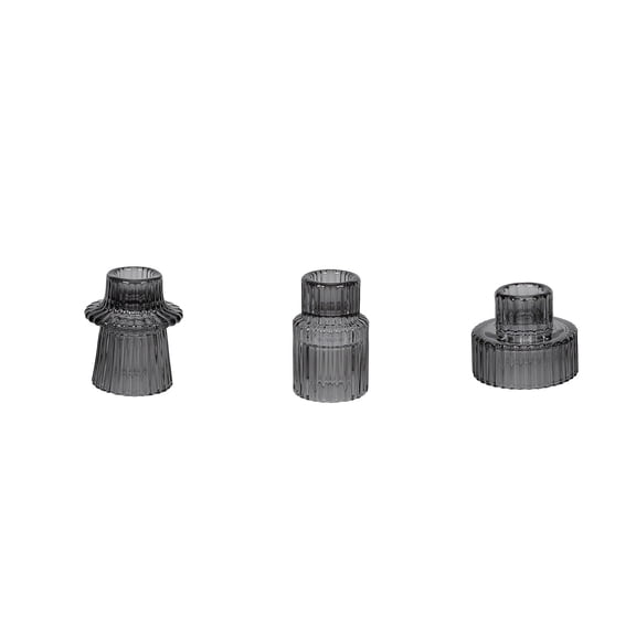 Bwiyojiz Decor Accessories Count 3pcs glass Taper Candlestick Holders Candle Table Centerpieces Wedding and Dinner Party, Gifts for Women, Gray